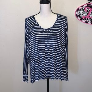 Allen B by Allen Schwartz blue striped pleated long sleeve blouse